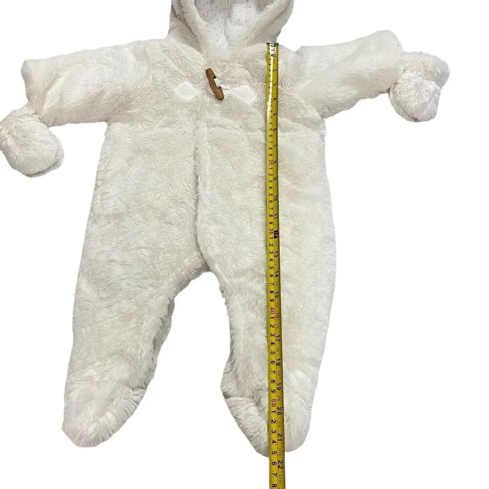 Minoti‎ Baby Furry Plush Snow Suit with Ears White Winter 0-3 months Overall